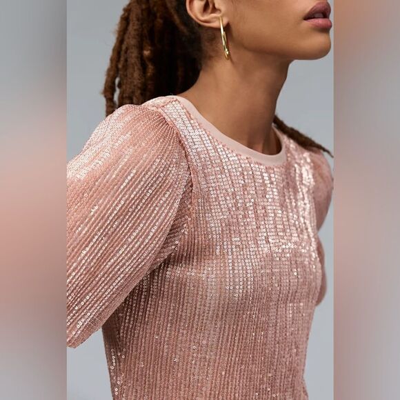 Anthropologie Sarah Hann Sequined Puff Sleeve Top NWT - Picture 15 of 16